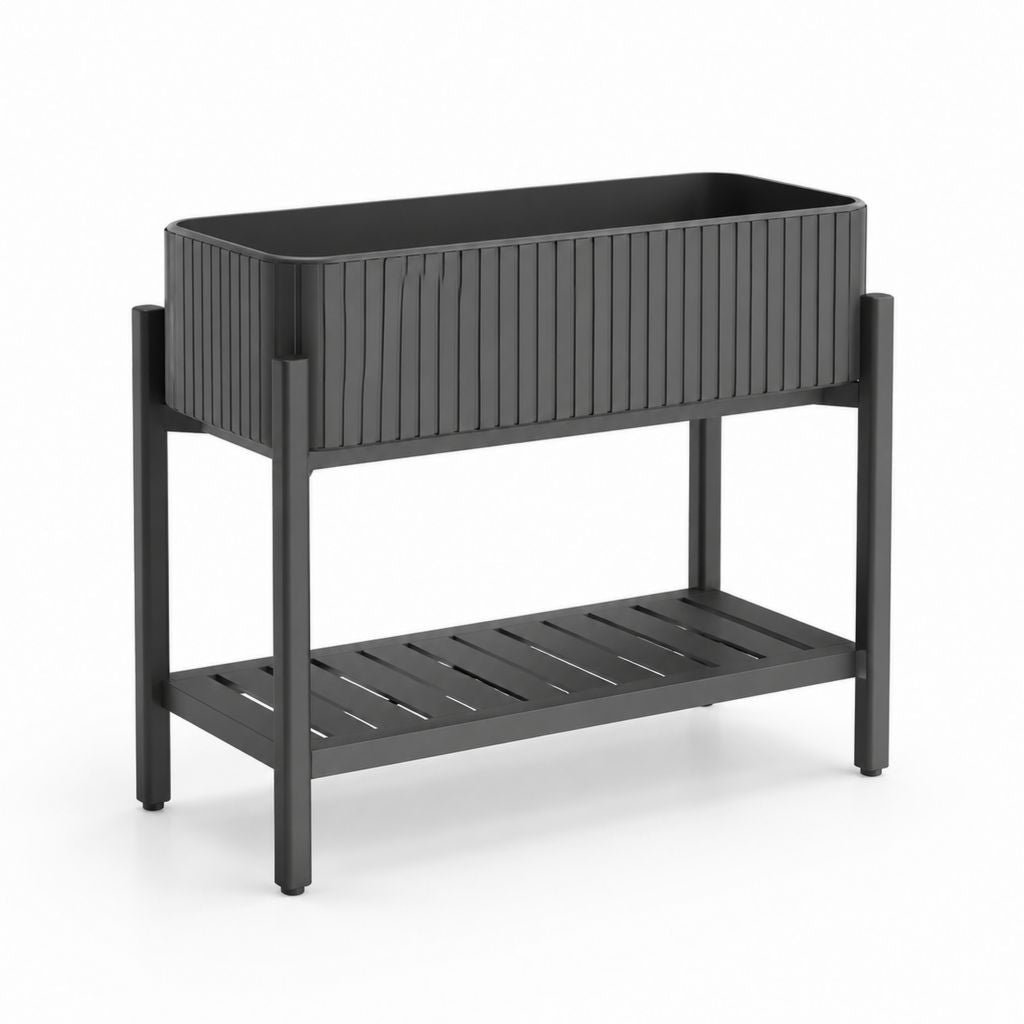 Jardinière sur pied rectangulaire noire en polypropylène 80 x 40 x 80 cm avec étagère