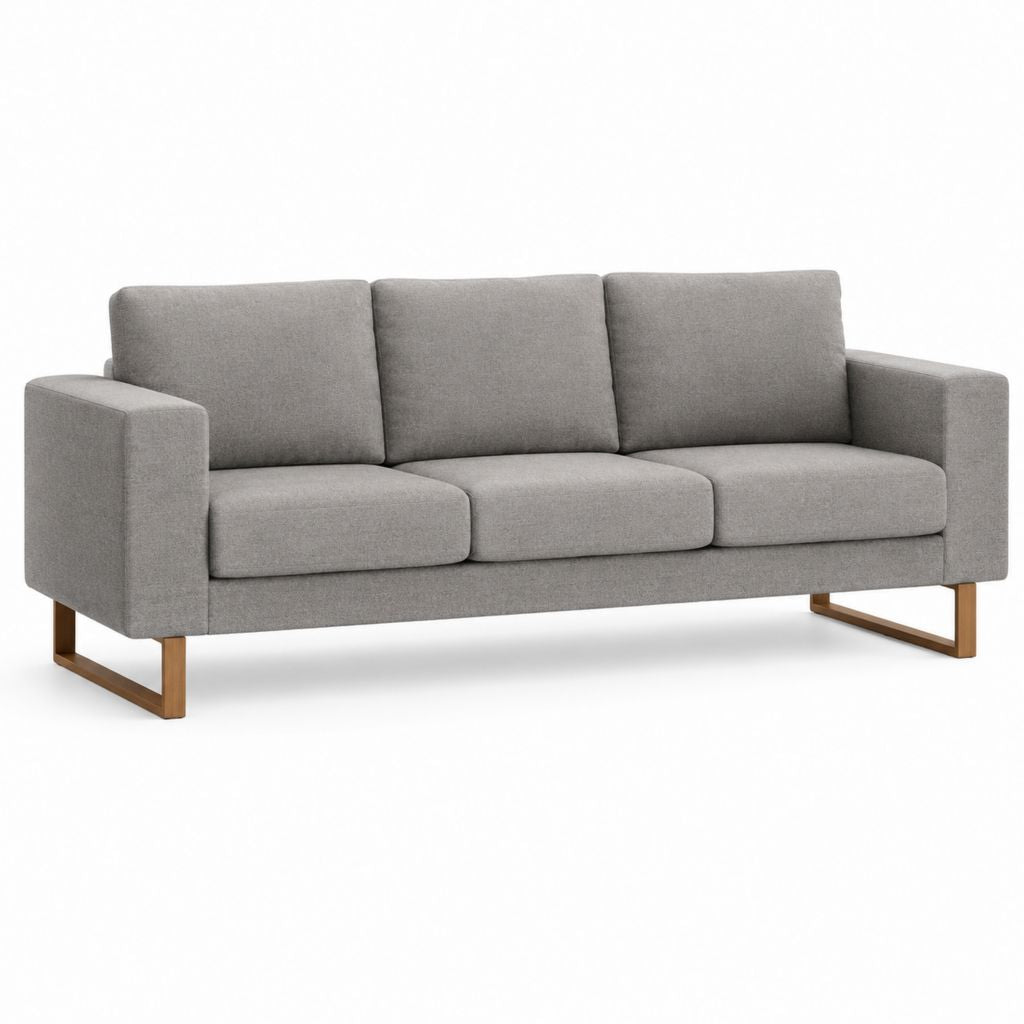 Canapé 3 places gris en polyester avec pieds en bois massif 210 x 90 x 86 cm