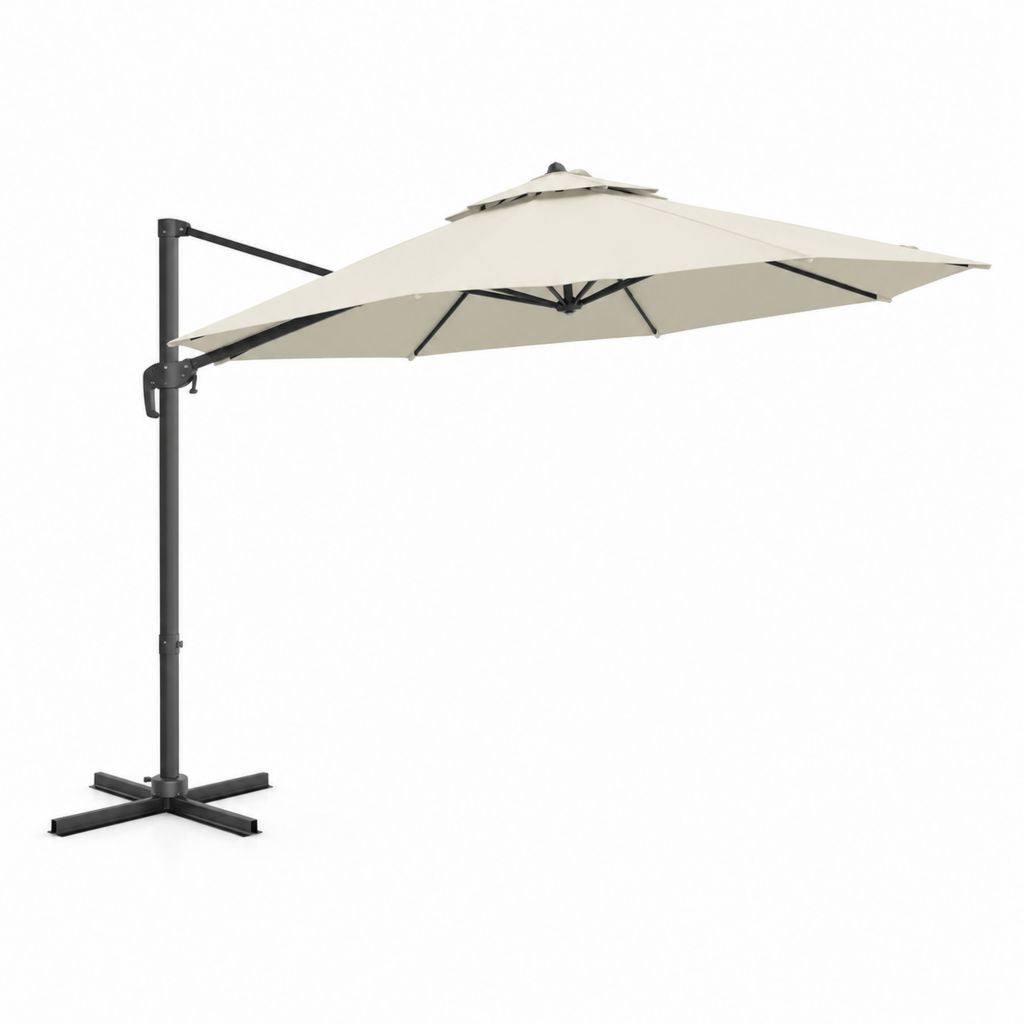 Parasol déporté carré beige en polyester et acier 300 x 300 cm