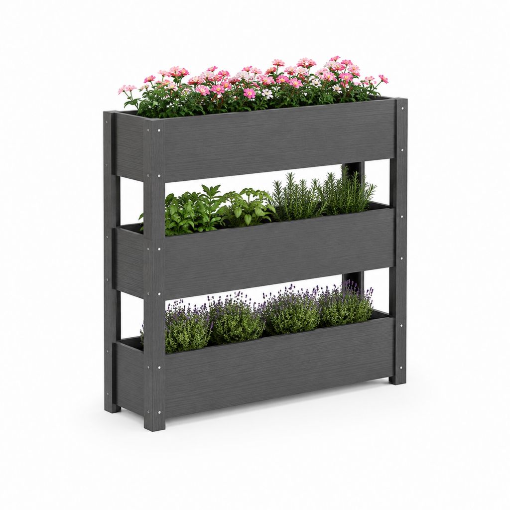 Jardinière verticale 3 niveaux gris anthracite en composite bois-plastique 100 x 40 x 120 cm
