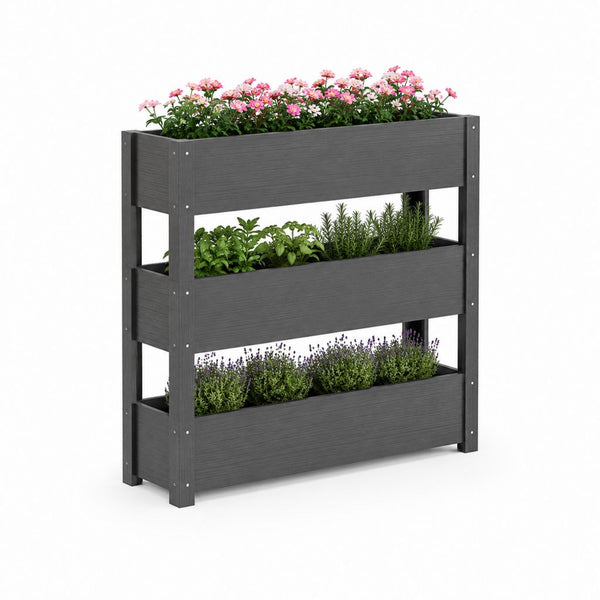 Jardinière verticale 3 niveaux gris anthracite en composite bois-plastique 100 x 40 x 120 cm