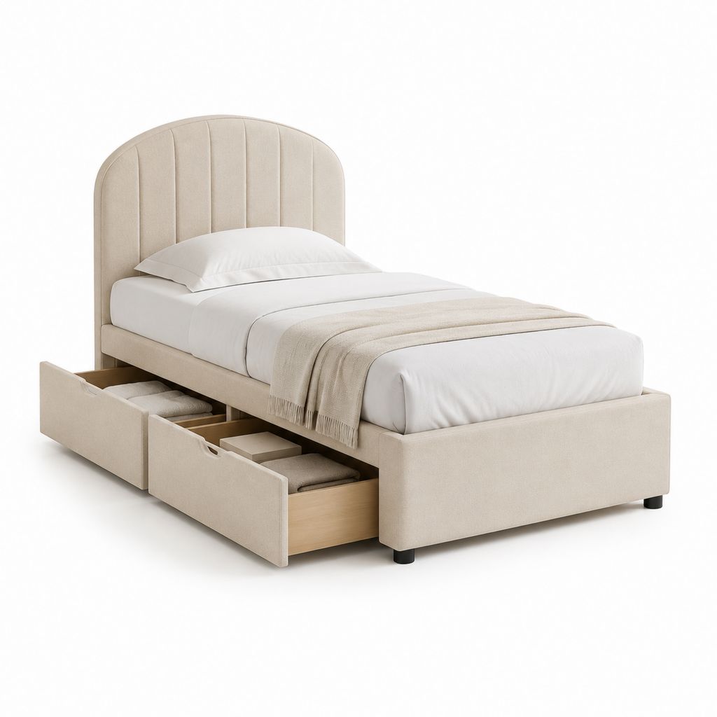 Lit simple avec rangement beige en polyester 90 x 190 cm