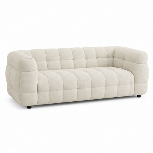 Canapé droit 3 places crème en tissu bouclé polyester forme arrondie 230 x 94 x 73 cm