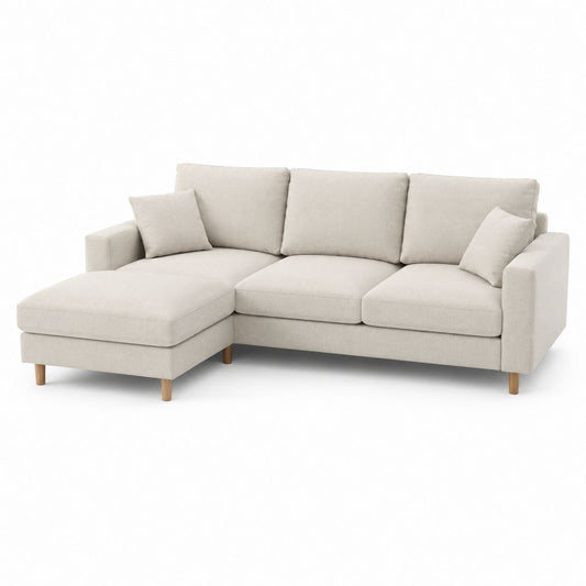 Canapé d'angle gauche 3 places beige en polyester avec méridienne 230 x 150 x 85 cm