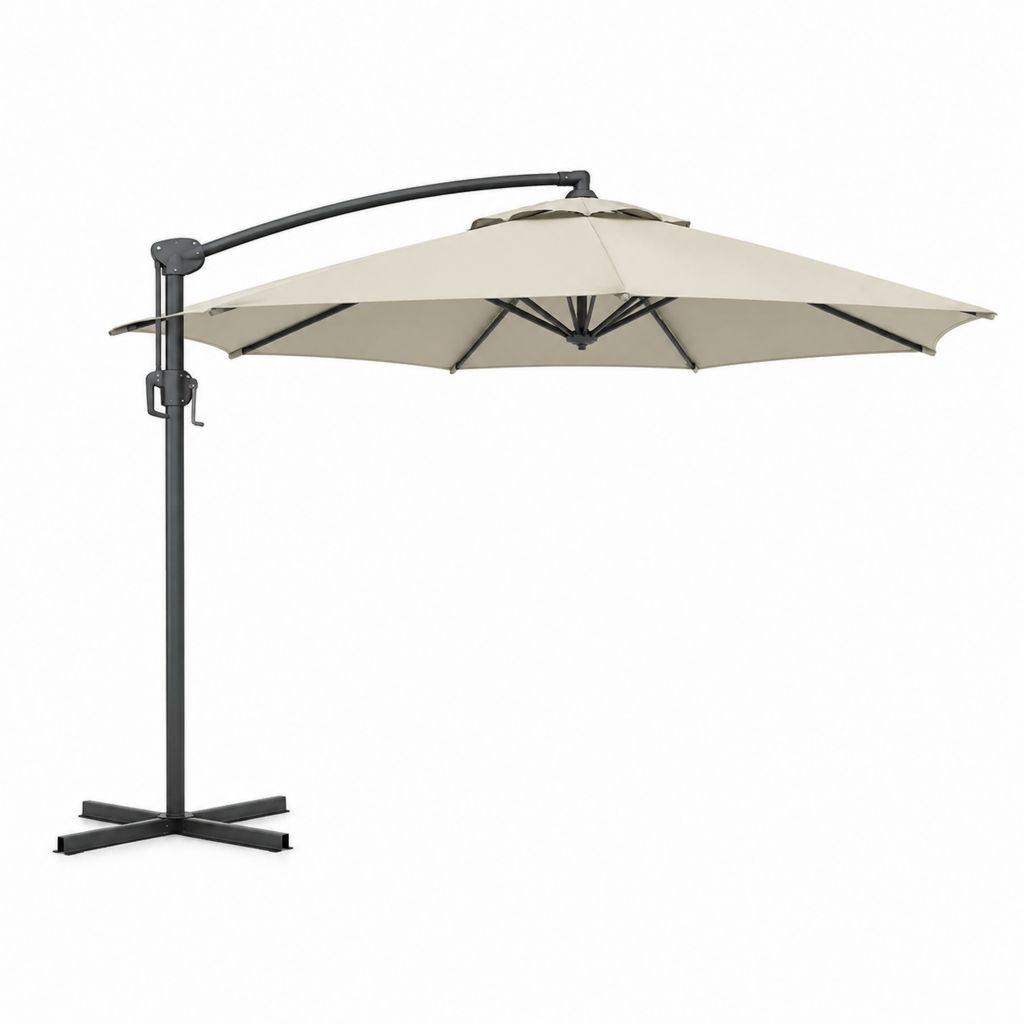 Parasol déporté carré beige en polyester et acier 300 x 300 cm hauteur 245 cm