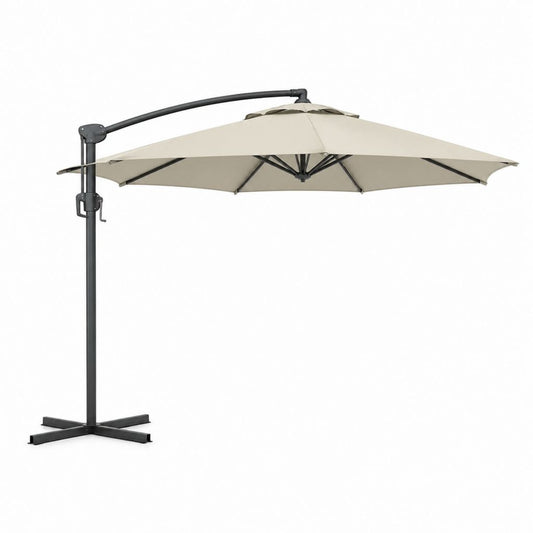 Parasol déporté carré beige en polyester et acier 300 x 300 cm hauteur 245 cm