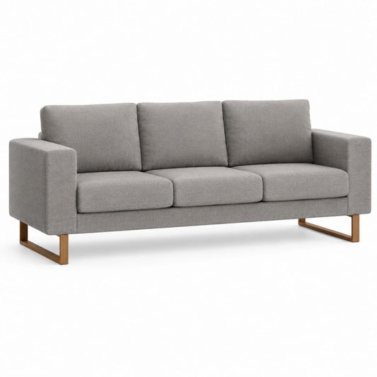 Canapé 3 places gris en polyester avec pieds en bois massif 210 x 90 x 86 cm
