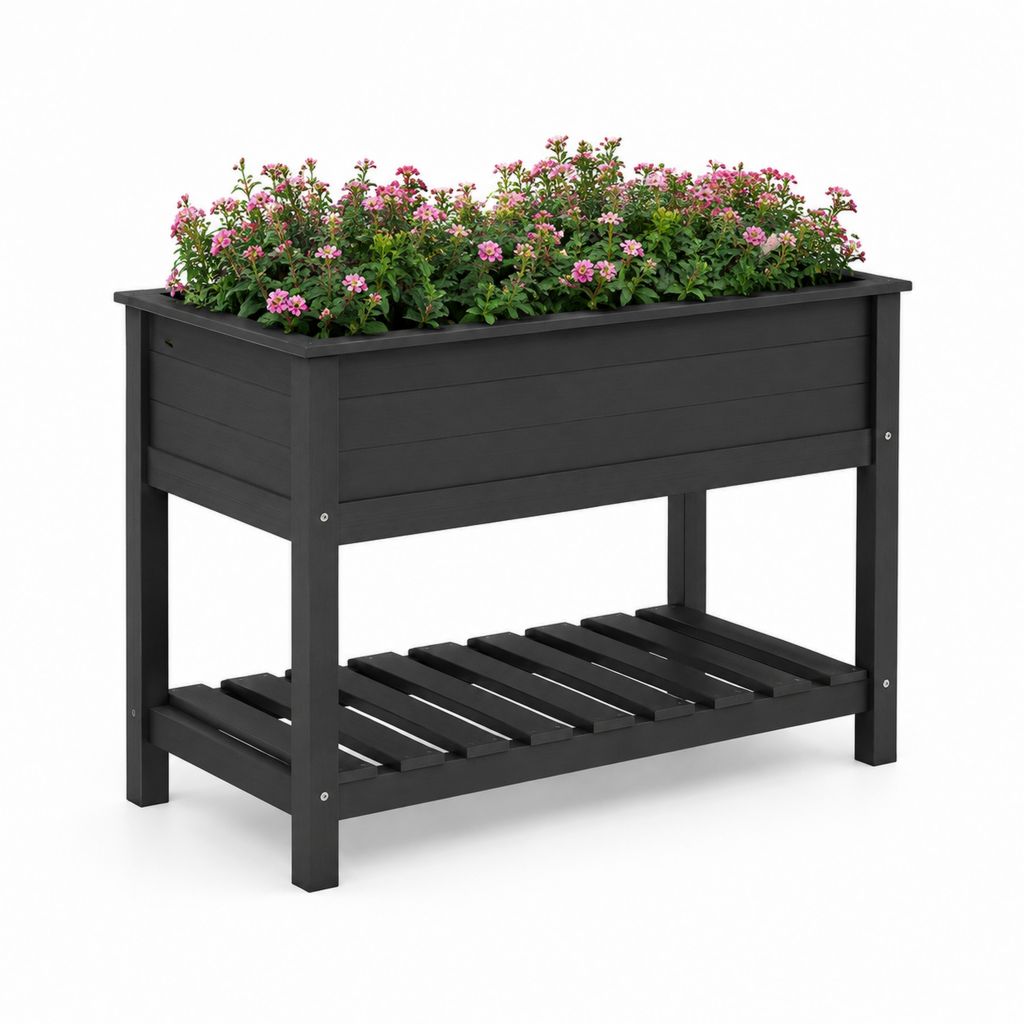 Jardinière surélevée avec étagère en pin massif noir 80 x 40 x 80 cm
