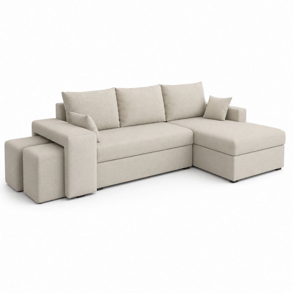 Canapé d'angle droit beige en polyester forme L 260 x 160 x 85 cm