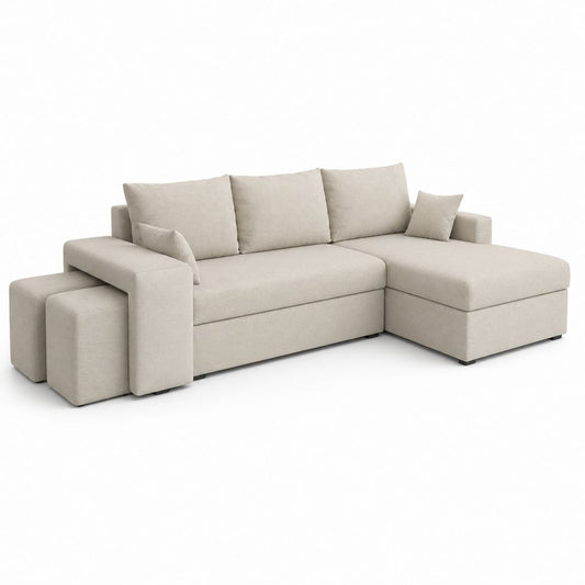 Canapé d'angle droit beige en polyester forme L 260 x 160 x 85 cm