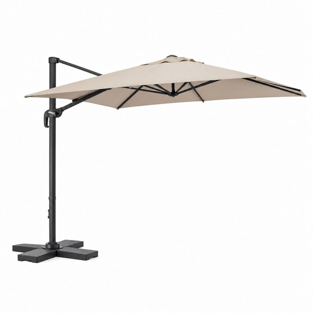 Parasol déporté carré beige en polyester et acier 300 x 300 cm