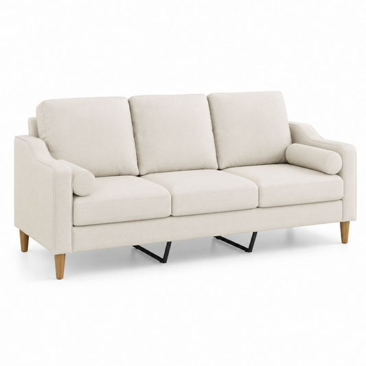 Canapé droit 3 places beige en polyester avec pieds en bois 200 x 90 x 85 cm
