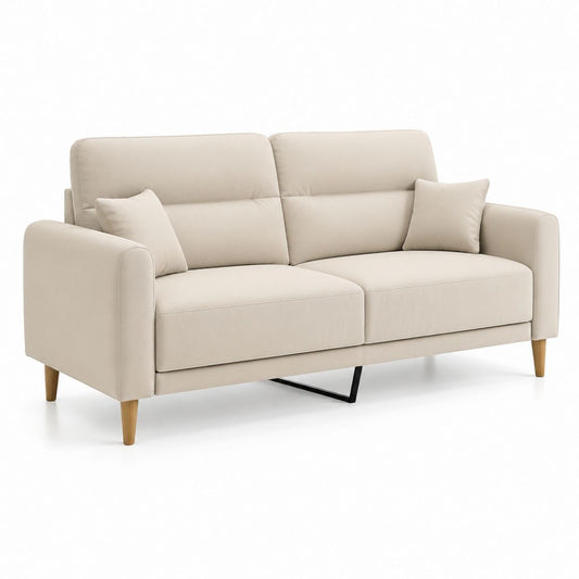 Canapé 2 places beige en polyester avec pieds en bois massif 190 x 90 x 88 cm