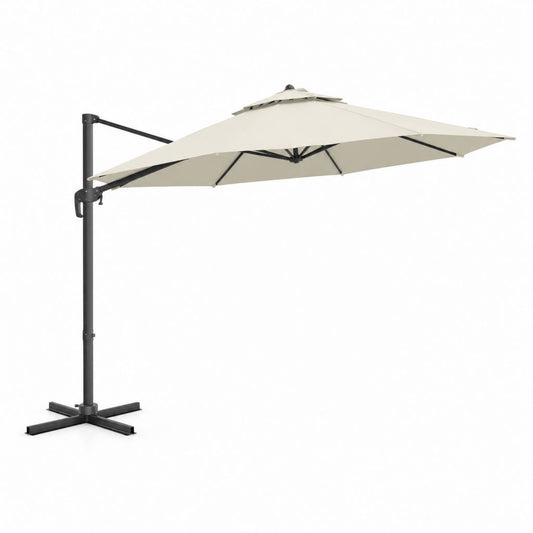 Parasol déporté carré beige en polyester et acier 300 x 300 cm