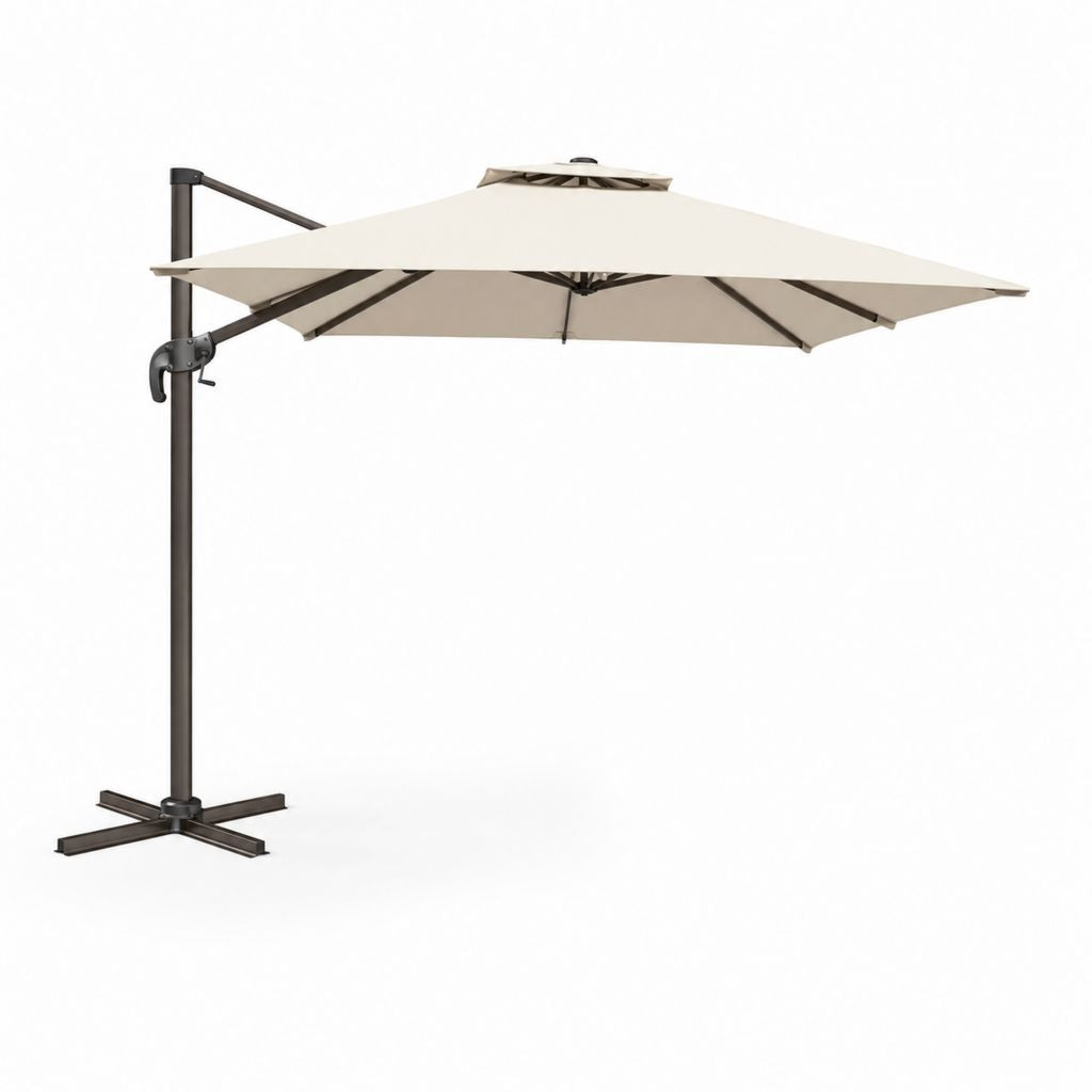 Parasol déporté carré beige en polyester et acier 300 x 300 cm