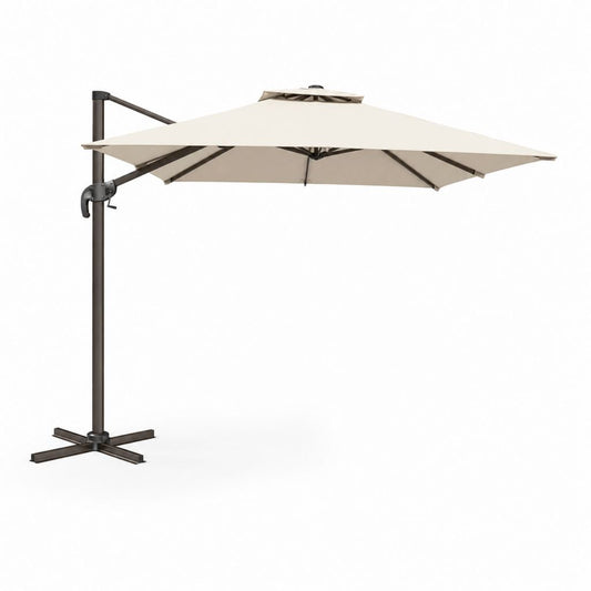 Parasol déporté carré beige en polyester et acier 300 x 300 cm