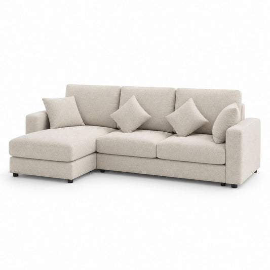 Canapé d'angle gauche 3 places beige en polyester 240 x 150 x 85 cm