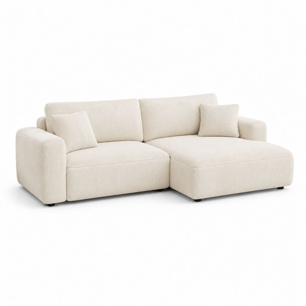 Canapé d'angle 3 places avec méridienne beige en velours côtelé polyester 240 x 160 x 85 cm
