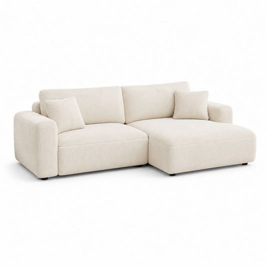 Canapé d'angle 3 places avec méridienne beige en velours côtelé polyester 240 x 160 x 85 cm